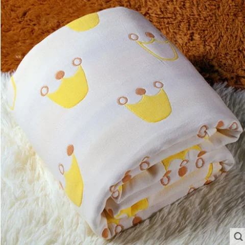 yellow crown 110x110 см 6 слойный муслин одеяло из чистого хлопка для ванной полотенца пеленки для Новорожденных Обертывание кондиционер одеяло дышащее детское одеяло - Цвет: yellow crown