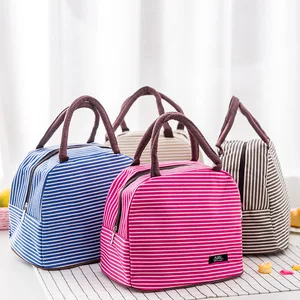 Женская Портативная сумка-холодильник в полоску для отдыха, Термосумка для еды, пикника, ланча, детский Ланч-бокс, сумка-тоут