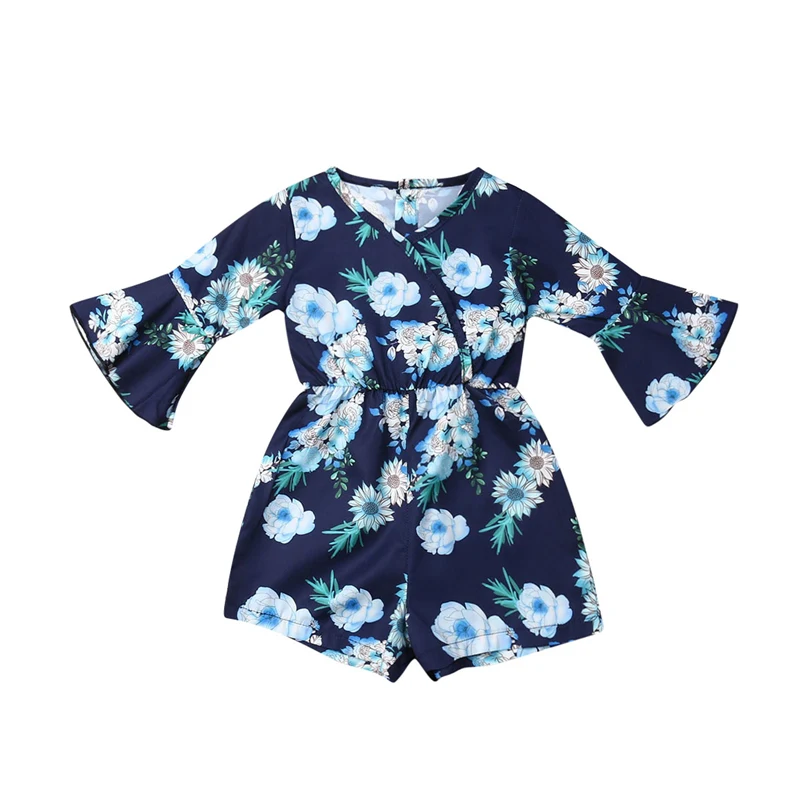 2019 модная одежда для новорожденных маленьких девочек синее платье с цветочным