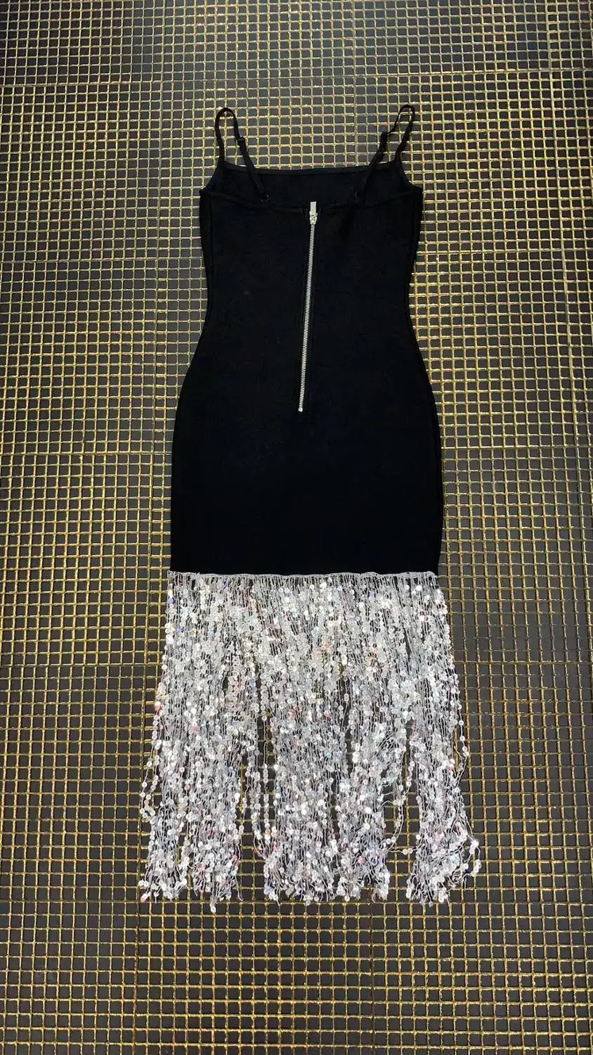 Для женщин класса люкс сексуальная длина до колена с бахромой и блестками