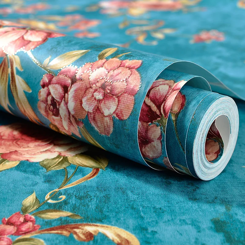 Винил ПВХ Para Parede красные обои для стен рулон современные синие 3d цветы рельефные