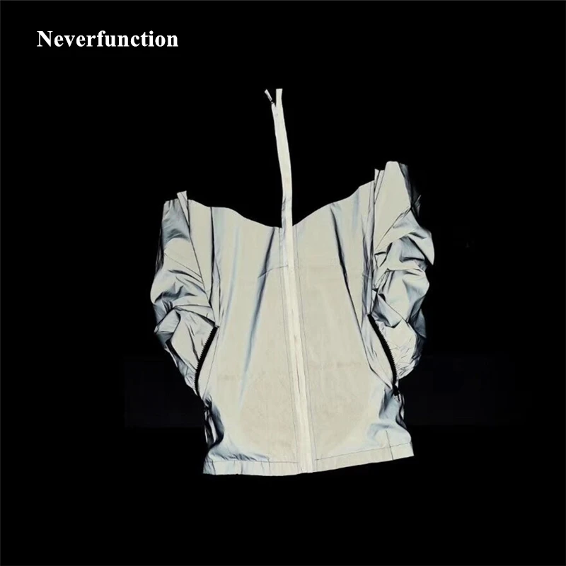 

New arrival Men Spring Autumn Night reflective Patchwork Windbreaker Jacket fashion Oversized Streetwear hip hop Hooded Coat