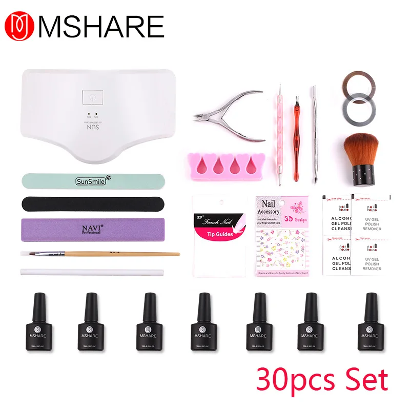 Mshare ногтей маникюрные инструменты практика Набор файла Kit 18 Вт УФ сушилки soak off 4