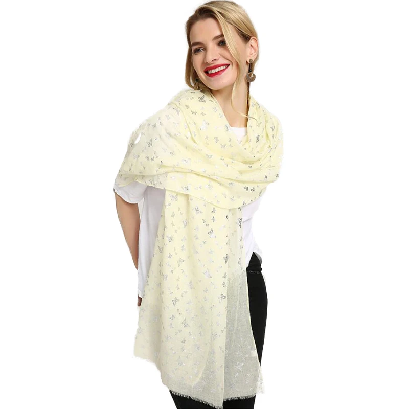 FS 2018 Cotton Shawls Viscose Hijab Scarf Women Winter Wram Iron Silver Butterfly Foulard Femme Scarves Ladies Head Wrap Print |