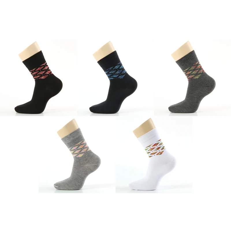mixed 5 colors 5 пара/лот, хлопковые мужские носки, Компрессионные носки, цветные, со стразами, забавные, повседневные, мужские носки, размер 39-43 - Цвет: mixed 5 colors