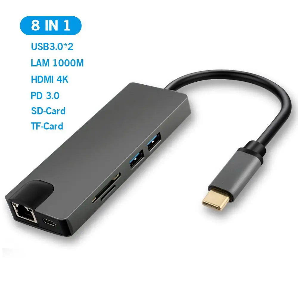 8В1 USB-C концентратор USB C к VGA HDMI 4K RJ45 Micro SD/TF кардридер адаптер Type 3 0 для MacBook Chromebook