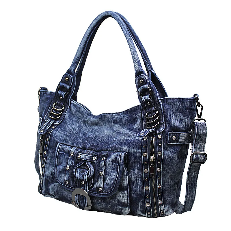 

Actual 2018 High Quality Denim Women Handbag Casual Large Capacity Hobos Bag Hot Sell Female Totes Bolsas Shoulder Bag Diamonds