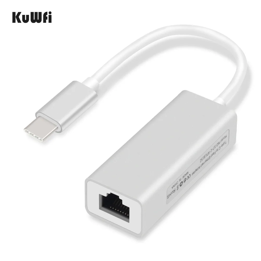 KuWfi 10/100 Мбит/с Type C RJ45 Lan адаптер USB Ethernet сетевая карта для MacBook|Сетевые карты| |