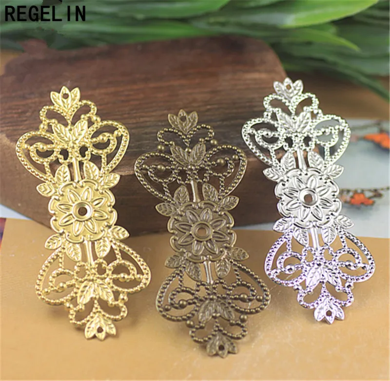 REGELIN Filigree Wraps Flower Connectors Pendant Copper Crafts Gift Decoration 10pcs/lot 31x74mm DIY Findings | Украшения и