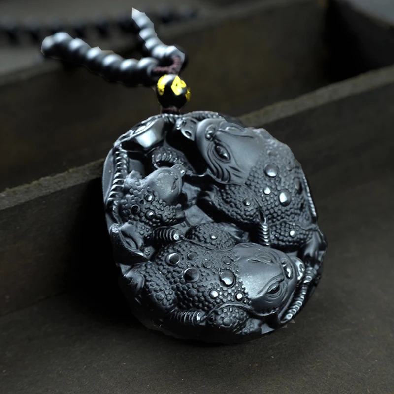 JoursNeige ожерелье из натурального обсидиана подвеска &quotжаба&quot счастливый для