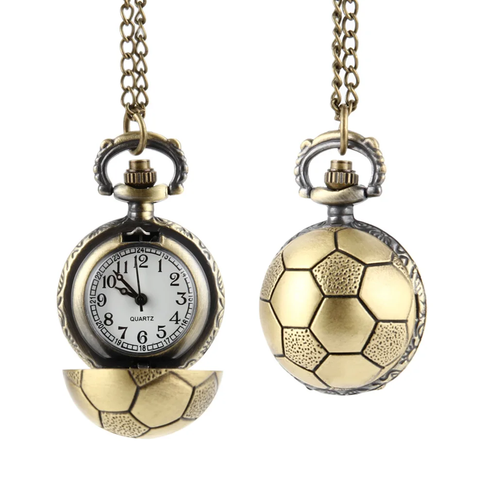 

Retro Soccer Ball Shape Bronze Round Quartz Pocket Watch with Chain Necklace Jewelry Gifts TT@88