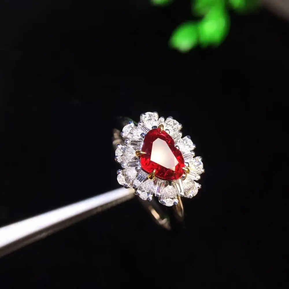 Кольцо с рубином из чистого золота 18 К Настоящее натуральное 1.04ct красный рубин