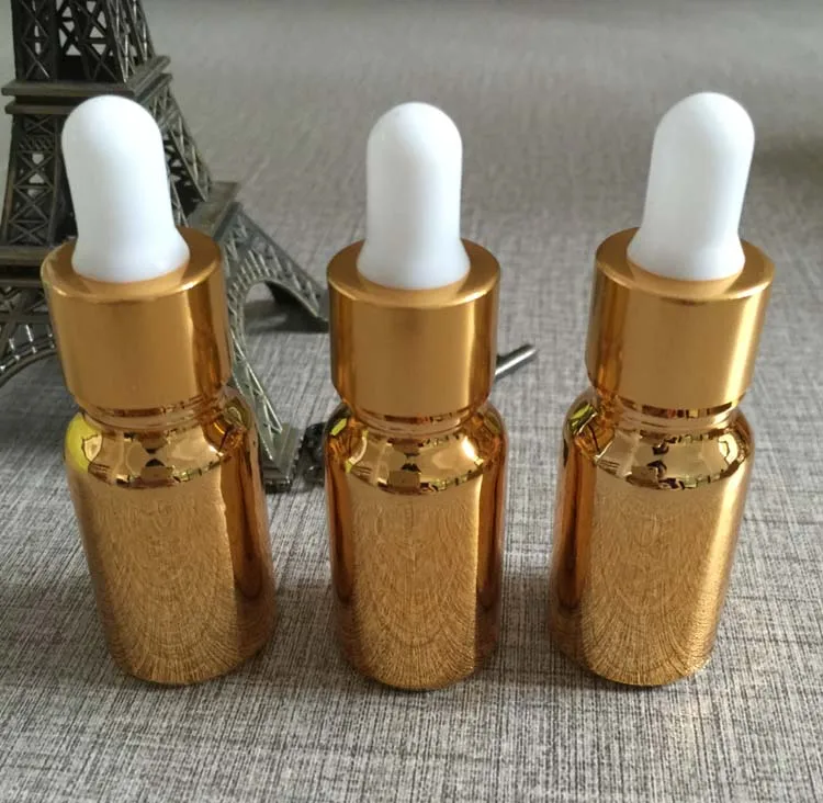 

768pcs/lot 10ml high temperature gold plated refillable empty dropper bottle,glass essential oil bottle,perfume subpackage jar