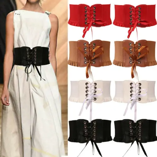 Fashion Women Lady Stretch Buckle Waist Belt Wide Elastic Corset Waistband Around Cinch PU Leather Tie Bowknot | Аксессуары для