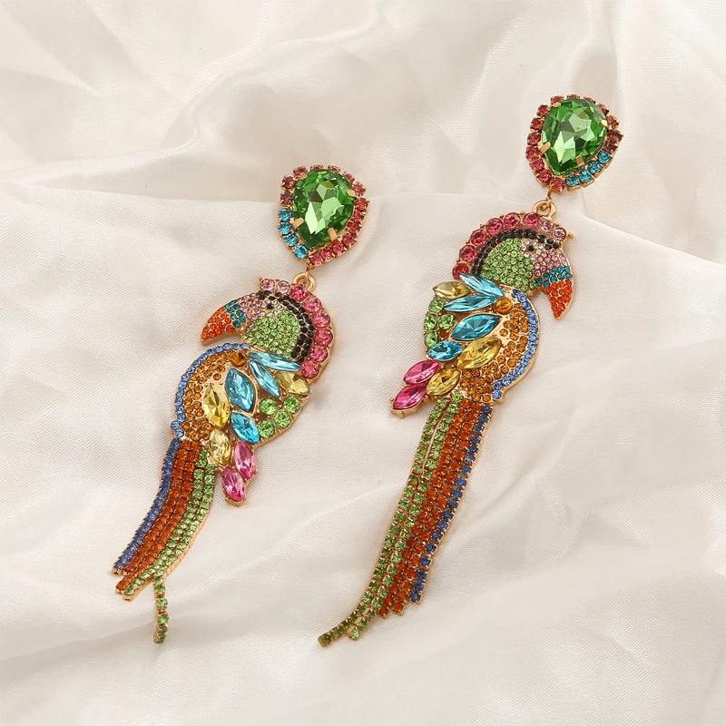 luxury Birds big earrings women earrings statement long tassel fashion colorful rhinestone chandelier earings jewelry