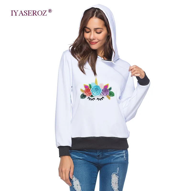 2018 единорог мультфильм печати с капюшоном Для женщин толстовки плюс Размеры