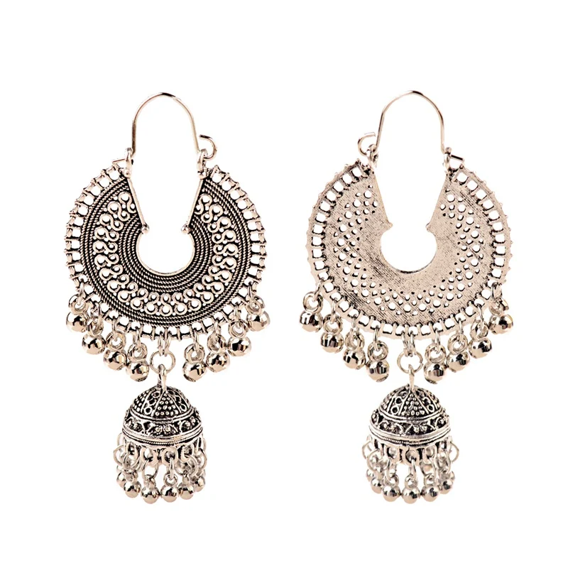 Египетские винтажные женские Золотые и Серебряные Колокольчики Jhumka, этнические серьги-кисточки, турецкие племенные GypsyRound полые индийские ювелирные изделия