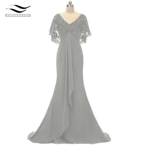 Женское кружевное шифоновое платье до пола для матери невесты с V-образным вырезом и V-образным вырезом, элегантное вечернее платье трапециевидной формы, женское платье