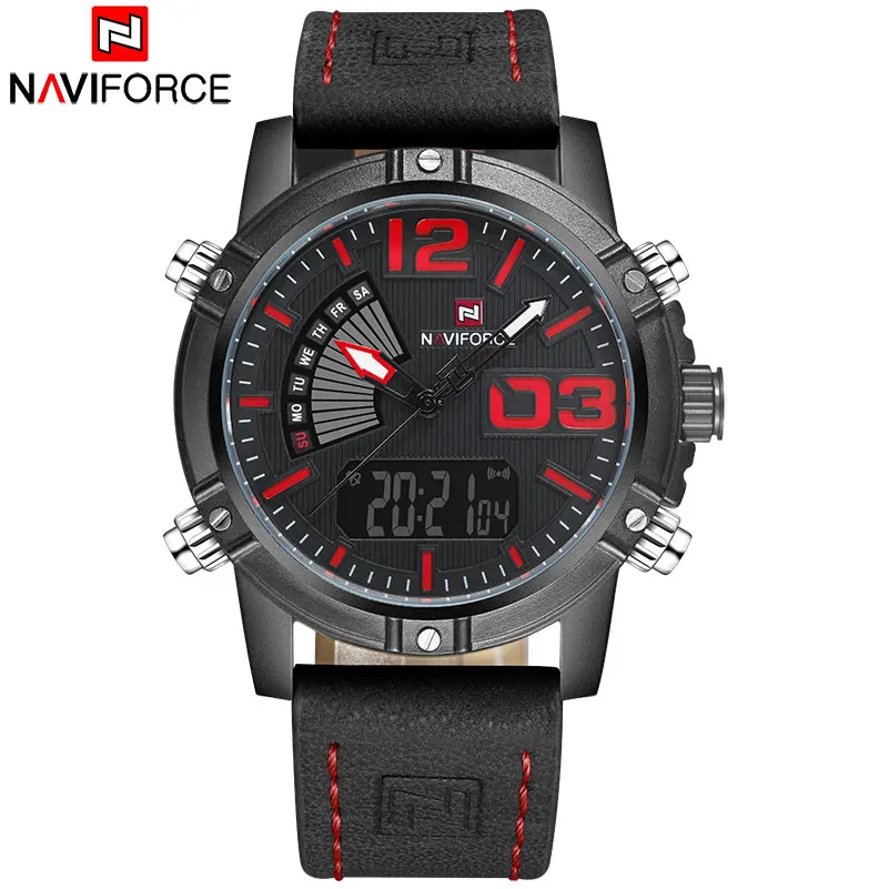 NAVIFORCE Брендовые Часы с двойным дисплеем Мужские Спортивные кварцевые