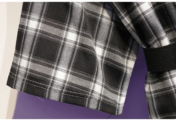 XL-5XL, плюс размер, корейский стиль, женские летние клетчатые рубашки с коротким рукавом и буквенным принтом, Женские повседневные топы N022