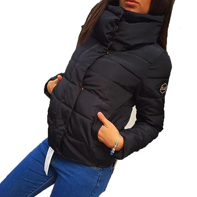 Новинка модные женские зимние пальто короткая куртка с воротником-стойкой и