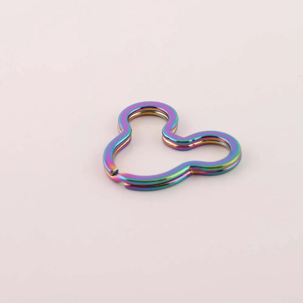 rainbow color 10 шт./лот, Радужный цвет и зеленый цвет, металлический брелок в форме мыши, брелок для ключей, подходящее кольцо для карабина на защелке - Цвет: rainbow color