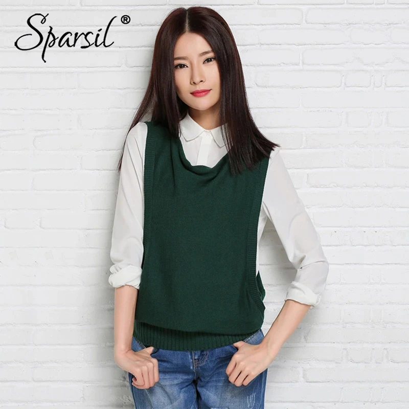 Sparsil Женский Осенний шерстяной вязаный жилет свитер без рукавов с гофрированным