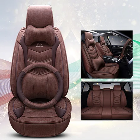 Передние и задние) универсальные льняные автомобильные Чехлы для Toyota Corolla Camry Rav4 Auris Prius Yalis Avensis SUV автомобильные аксессуары - Название цвета: Coffee Deluxe