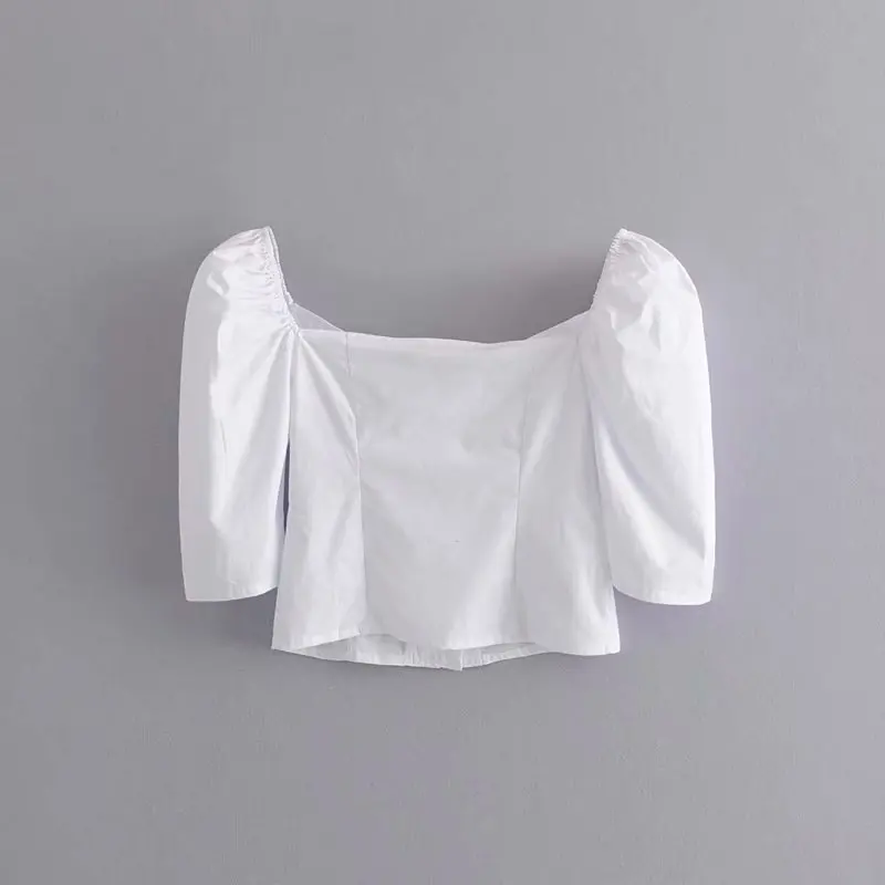 2019 Женская Формальная белая блузка укороченный Топ женский винтажный v-образный