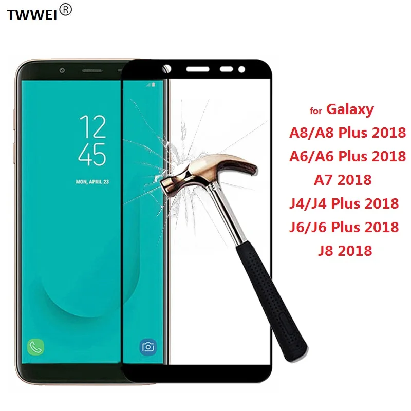 Закаленное защитное стекло с полным покрытием для Samsung Galaxy J4 J6 Plus J8 2018 A6 A8 A7