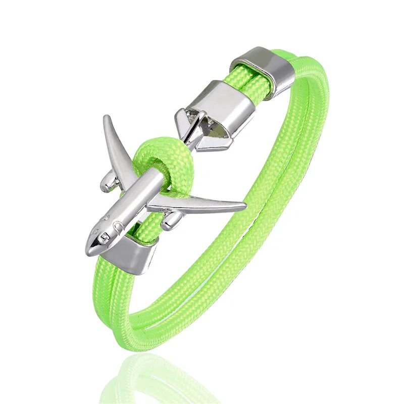 Fluorescent green MKENDN браслеты с якорем для мужчин и женщин, Очаровательная веревка для выживания, цепь-Паракорд, браслет с металлическими крючками в виде самолета, Летний стиль, ювелирные изделия для мужчин - Окраска металла: Fluorescent green