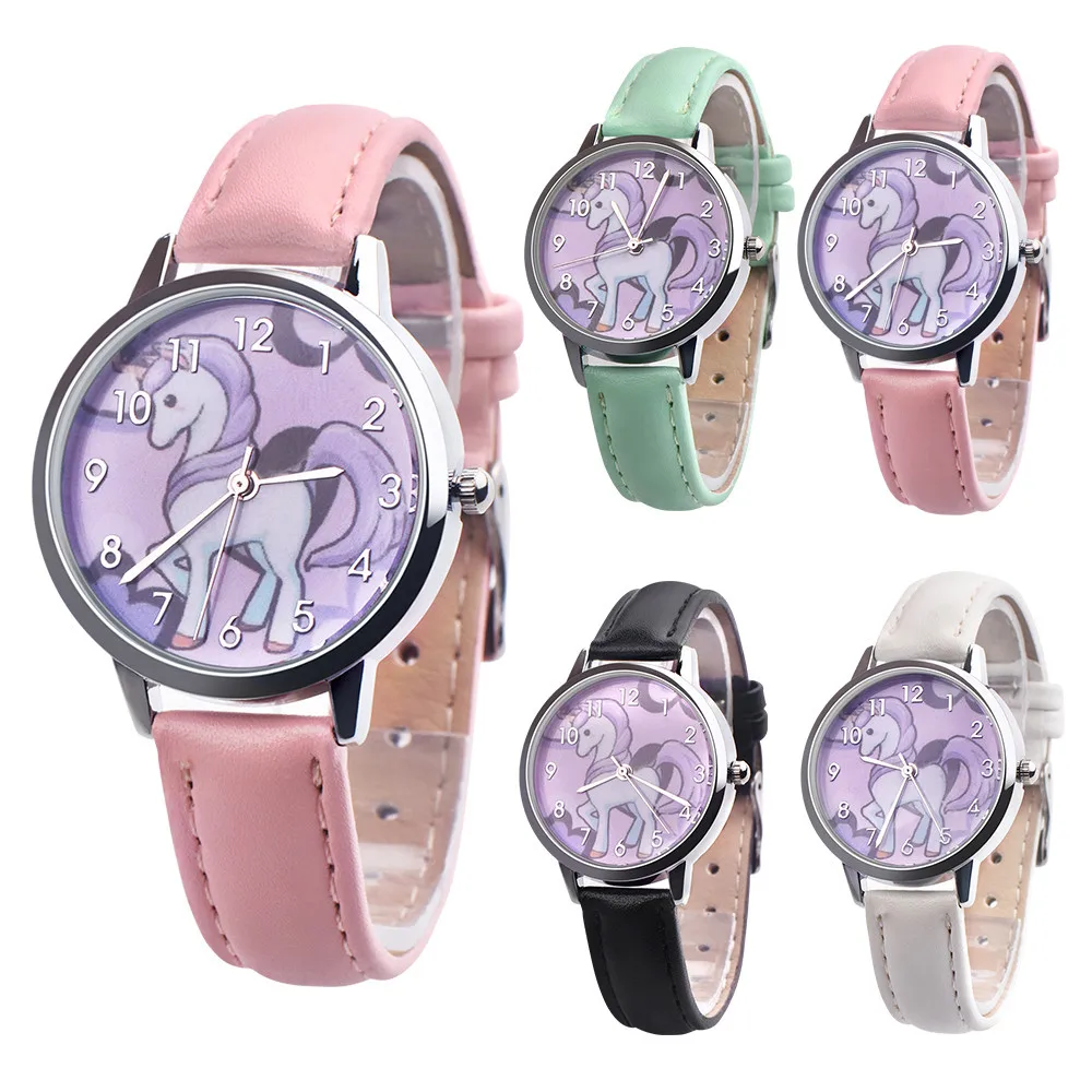 Детские Студенческие часы модные милые животные Дети девушки кожаный ремешок