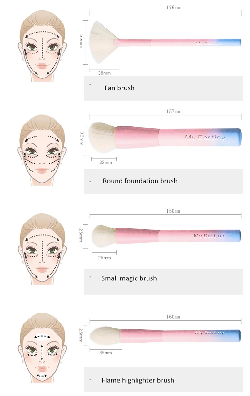 VDL+ My Destiny Pro 14Pcs Makeup Brushes Set Gradient Pink Yellow Soft Blusher Powder Complete Cosmetic Brush Kit with Bag