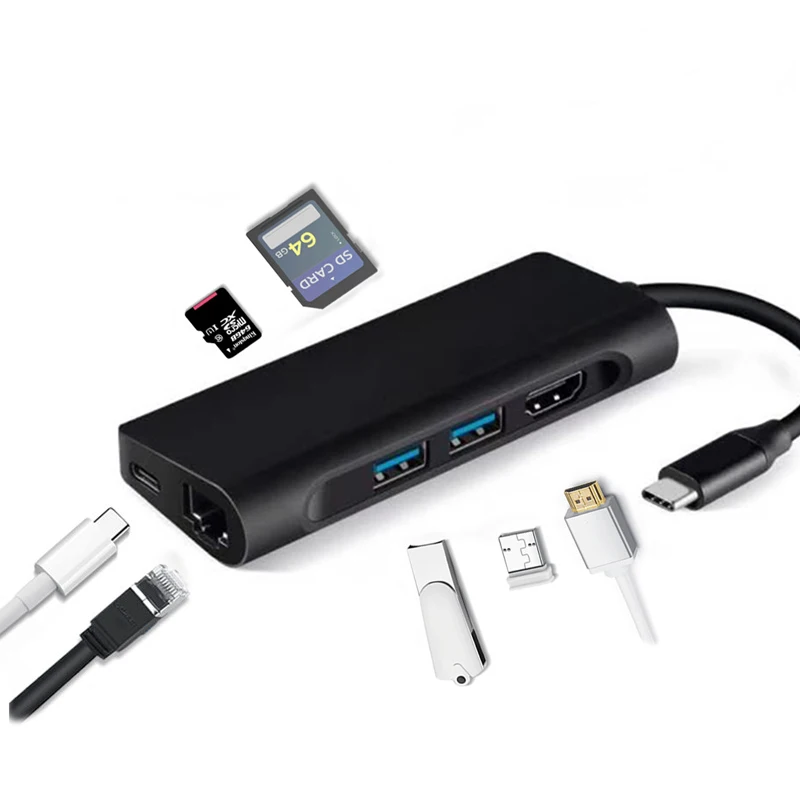 USB C 7IN1 black 23 Baolyda Thunderbolt HDMI адаптер USB C HDMI концентратор USB C док-станция HDMI Thunderbolt 3 адаптер для MacBook samsung S10 huawei mate 2 - Цвет: USB C 7IN1 black 23