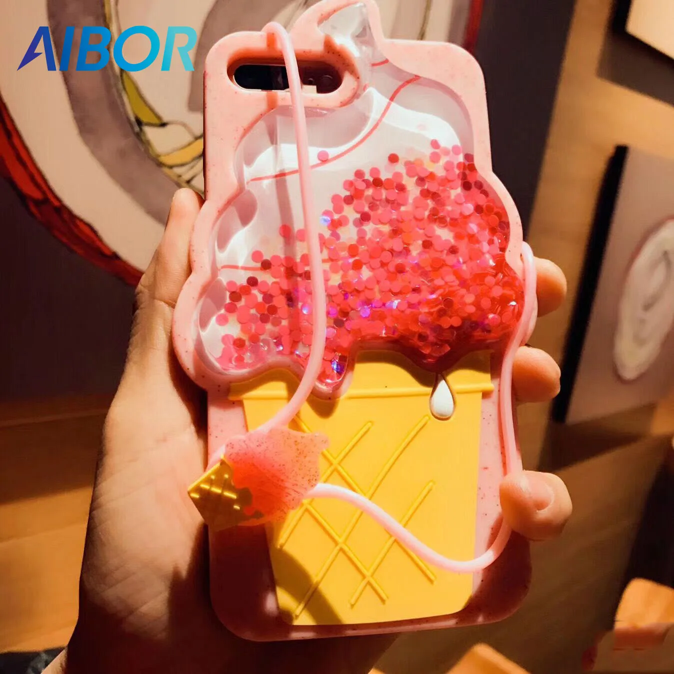 AIBOR Модный Блестящий жидкий зыбучий песок 3D мороженое силиконовый чехол для Iphone X