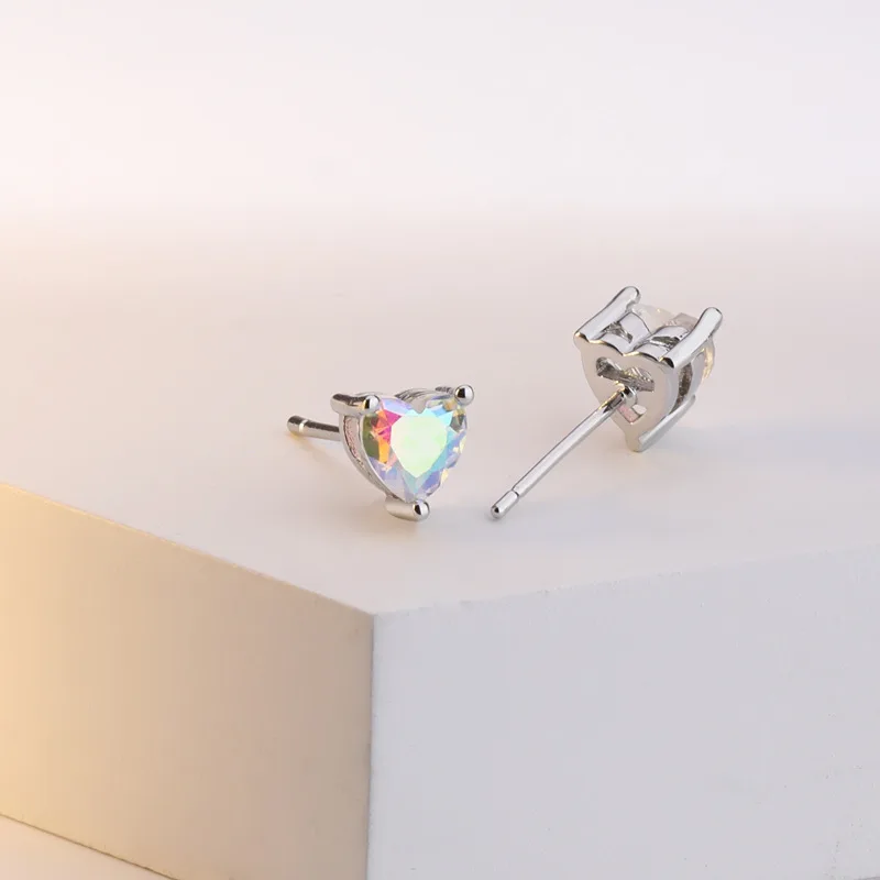 Romantic Colorful Zircon Love Heart silver plated Earrings Dance Party Gifts for Women Girls Fine Jewelry Accessories | Украшения и