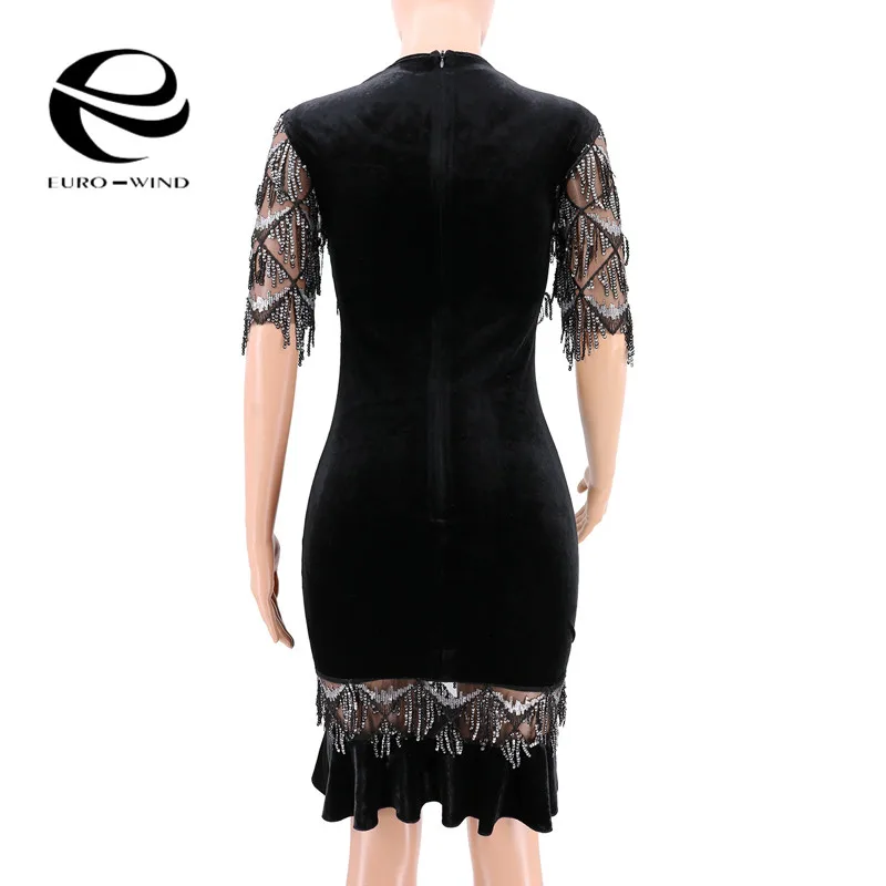 2019 Elegant Summer Dress Women Sexy Half Sleeve O-neck Hollow Out Sequin Dresses Ladies Shining Club Party Midi Vestidos | Женская