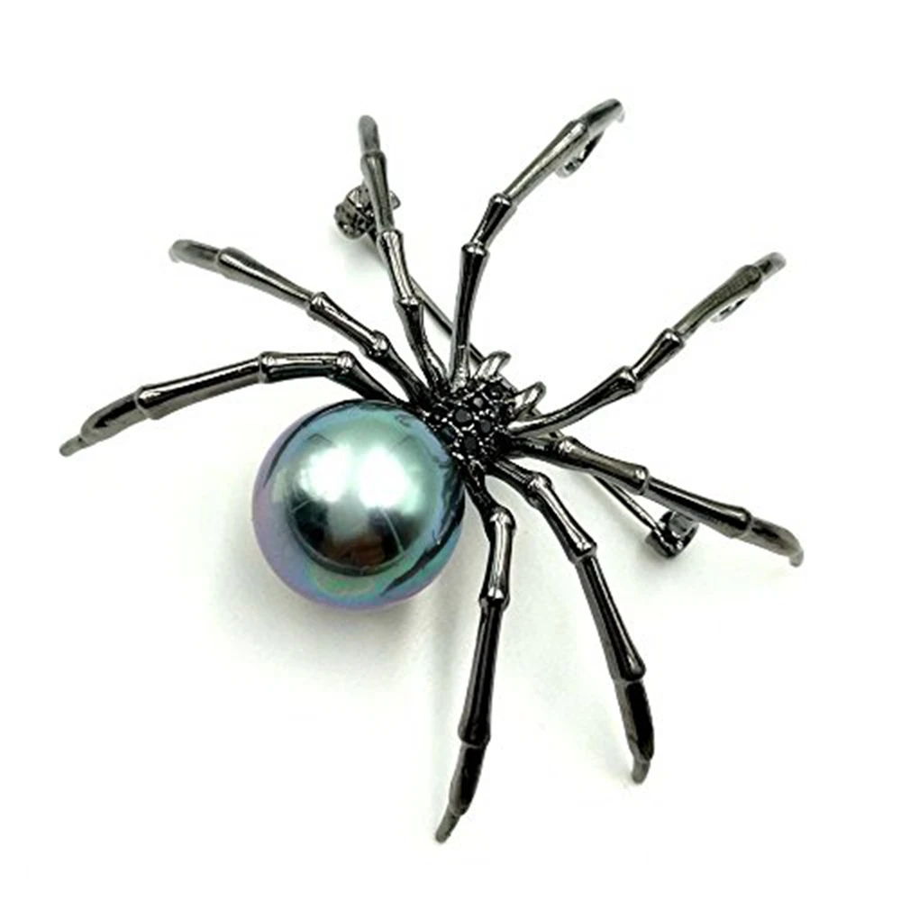 Victorian Style Micro Pave CZ Head Black Mother of Pearl Spider Brooches Tone Halloween Pin Vintage Monster Jewelry | Украшения и