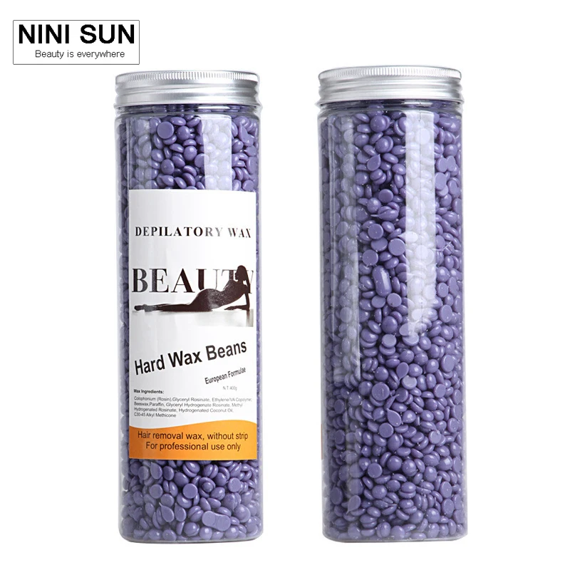 

Hot Film Hard Wax Beans Pellet Waxing Bikini Hair Removal Wax 400g Purple Lavender Taste Depilatory Wax for Beauty Treatment