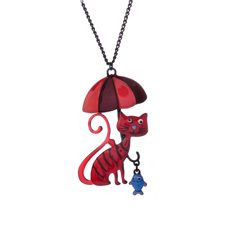 Vintage Statement Necklace Women Cute Cat Fish Long Necklaces Metal Link Chain Female Pendants Best Friends Pendant Kids Jewelry | Украшения
