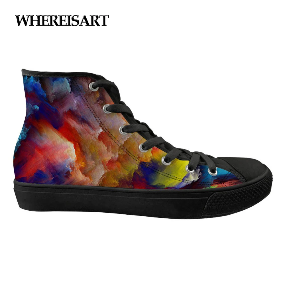 WHEREISART/Модная женская обувь на плоской подошве с высоким берцем и принтом