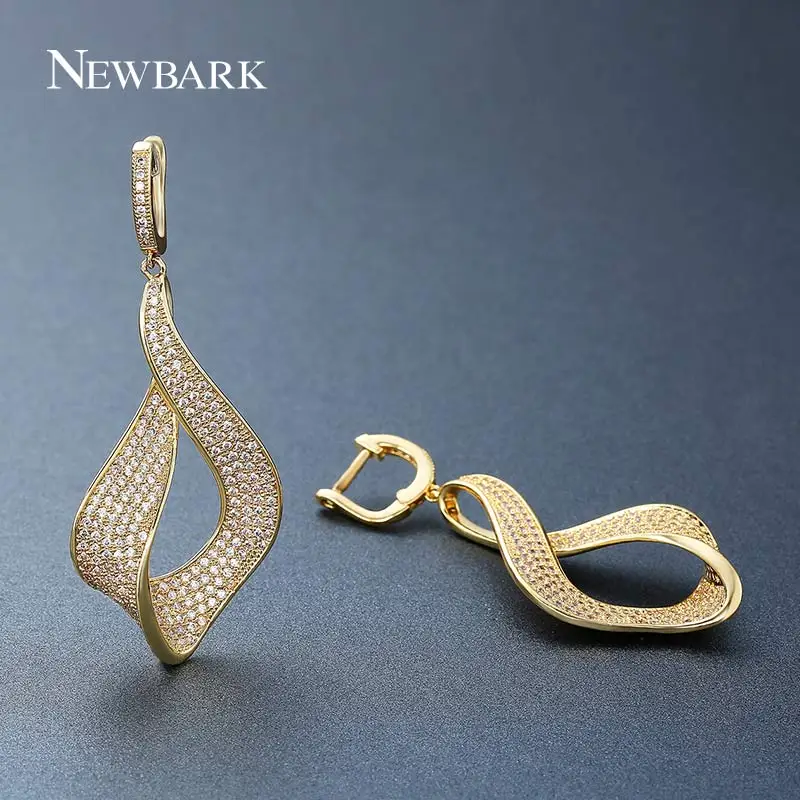 Newbark Мода цветок белый золотые серьги проложили AAA + Цирконий свадебные Серьги для