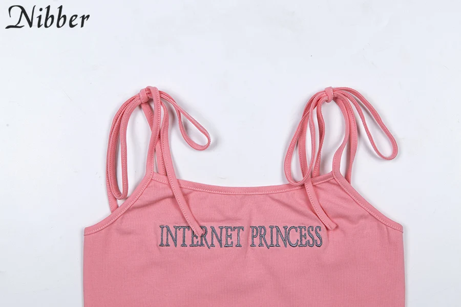 Nibber summer cute pink embroidery crop tops women camis street fashion wild tank tops girls Casual cotton tee shirts mujer