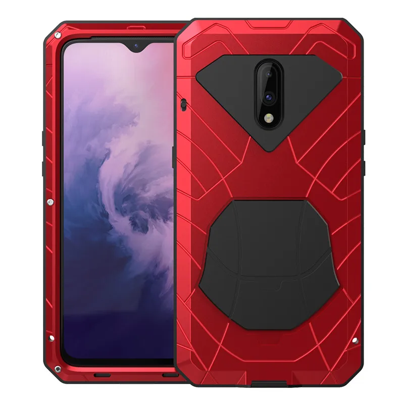 Red Чехол для Oneplus 6 6T из алюминия и металла, Защитное стекло для экрана, силиконовый бампер, противоударный сверхпрочный чехол для Oneplus 7 7Pro, чехол s - Цвет: Red