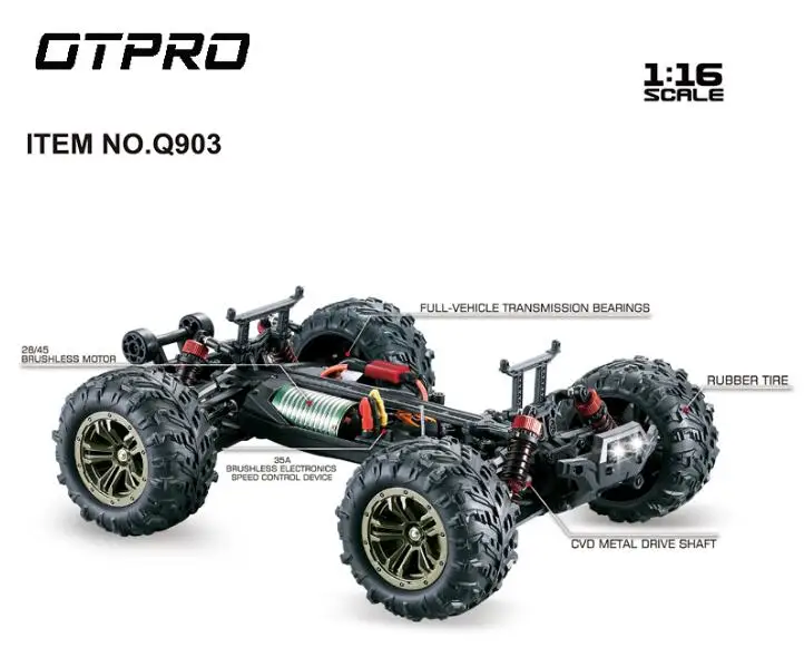 Q903 Радиоуправляемый автомобиль Бесщеточный 2 4G 1:16 4WD 52 км/ч высокоскоростной
