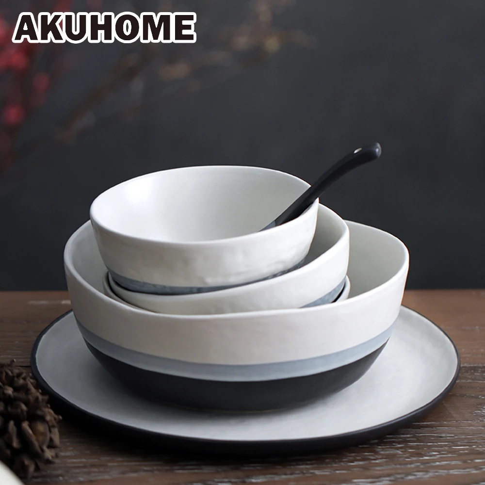 

Matte Dinnerware Strengthen Bowl 6 8 10 Inch 3 Color Retro Style Plate Tea Cup
