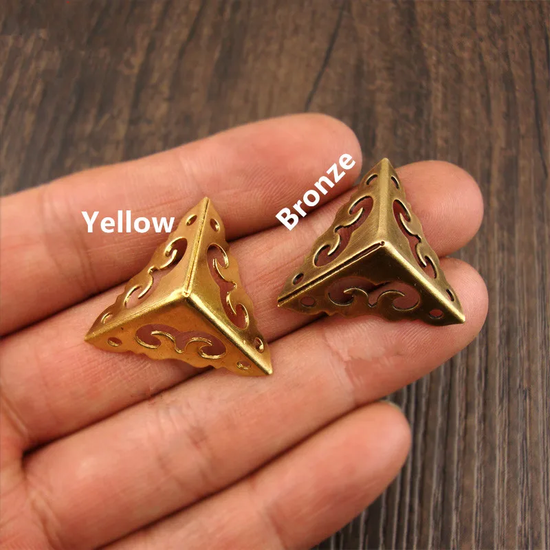 Hollow Brass Corner Luggage Case Wooden Box Mini Copper Corners Brackets Decor Cover Furniture Triangular Protector 2cm 20Pcs |