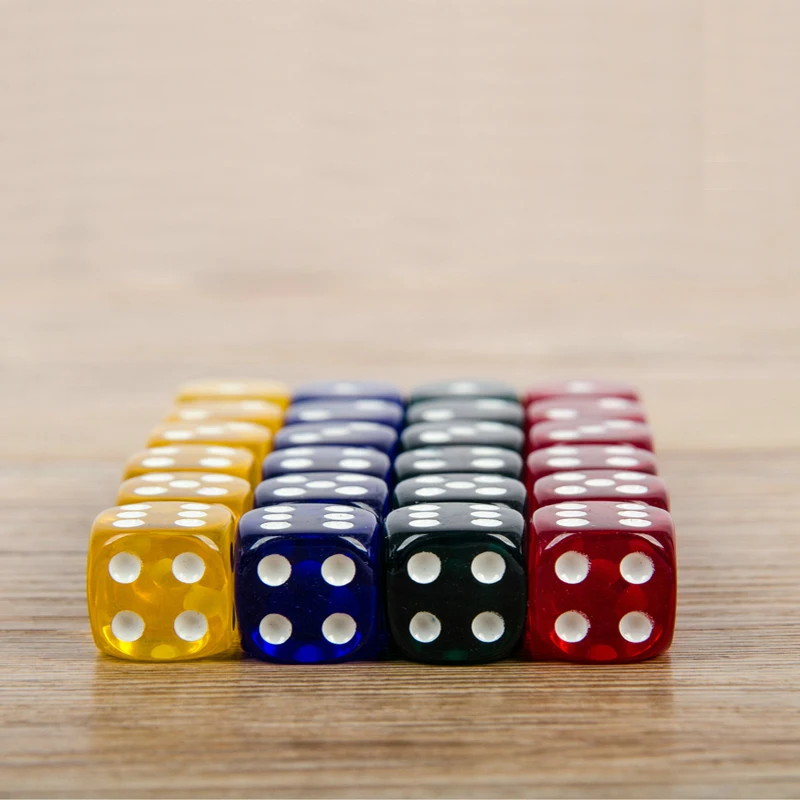 

24pcs/lot Dice Round Corner 4 Colors Transparent #16 Dice 24pcs Set (Blue, Green, Yellow, Red, Each Color 6pcs)