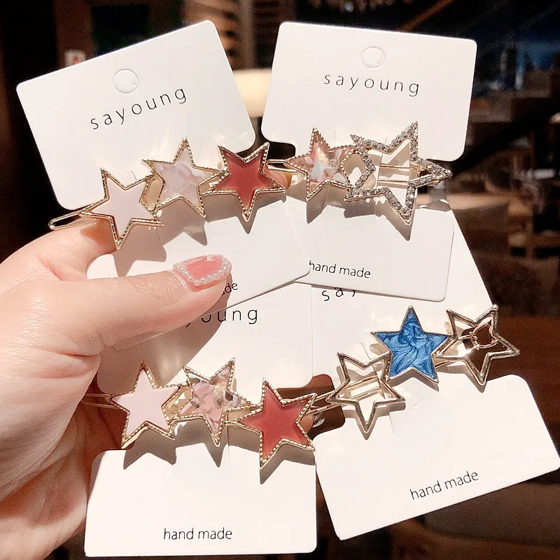 Заколки для волос женские металлические со звездами в Корейском стиле