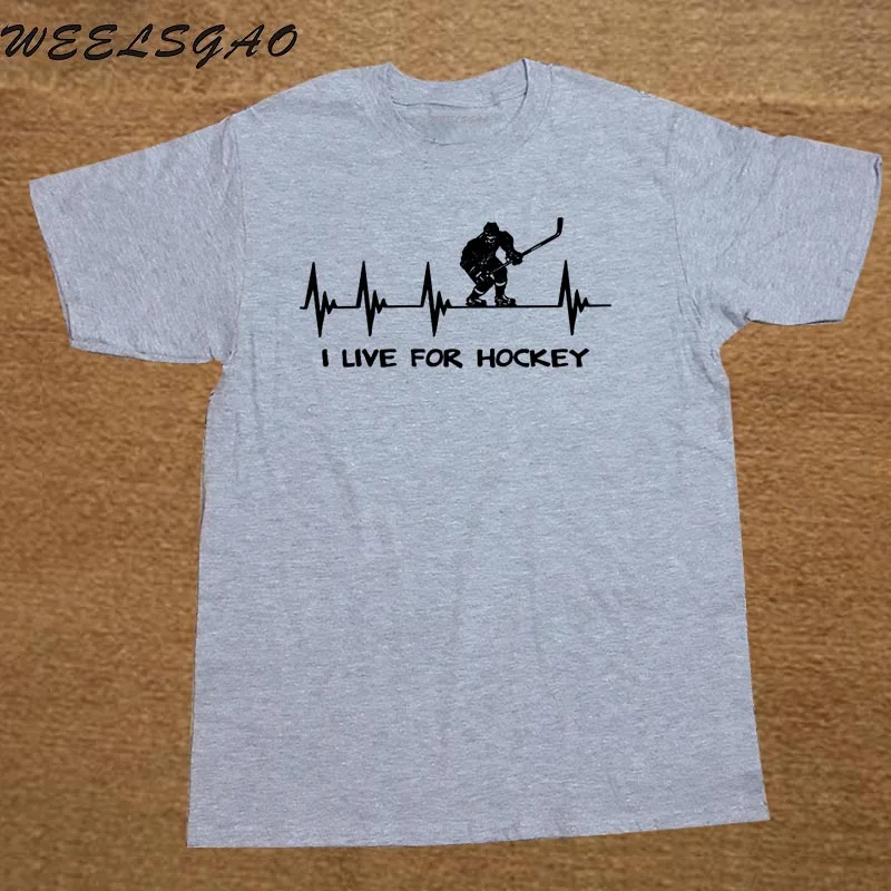 Новая повседневная рубашка с коротким рукавом, топ Hockeyer Gift I Live for Hockeyer, биение сердца, футболка с вырезом лодочкой для мужчин - Цвет: gray